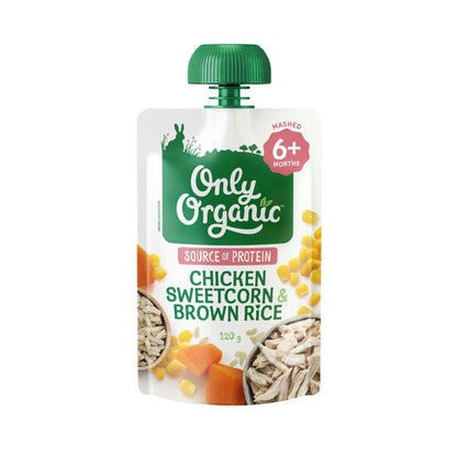 Only Organic Chicken Sweetcorn & Brown Rice Baby Food Pouch 6+ Months - 120g