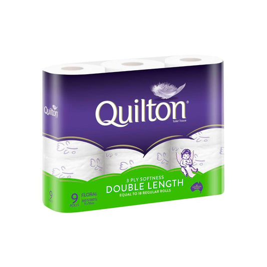 Quilton 3 Ply Floral Print Soft Double Length Toilet Paper - 9 pack