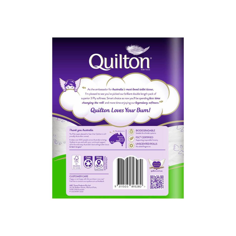 Quilton 3 Ply Floral Print Soft Double Length Toilet Paper - 9 pack