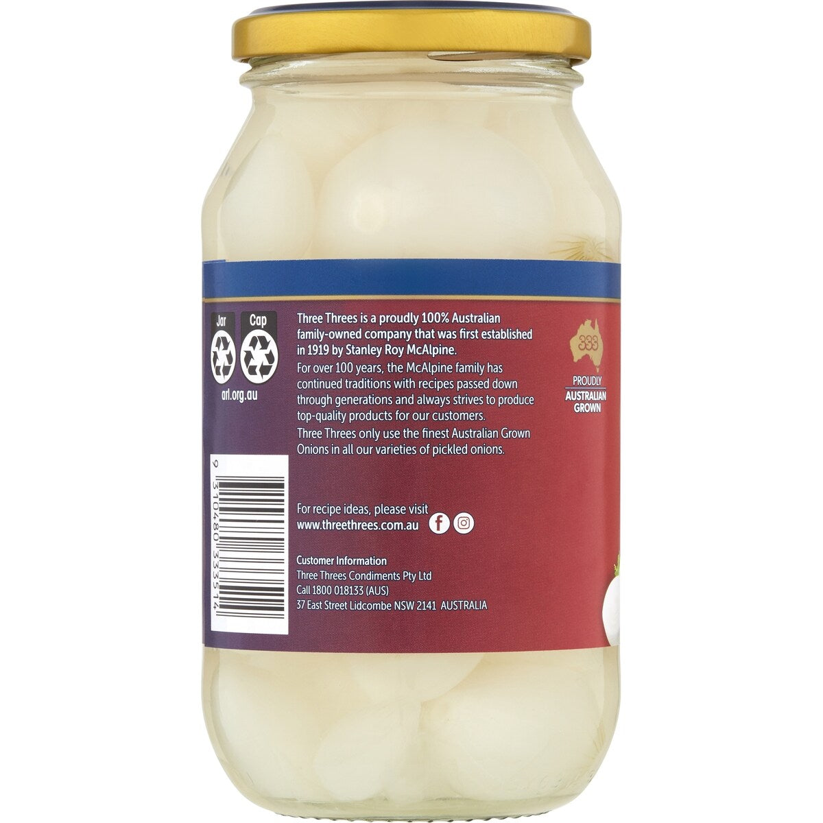 Three Threes Pickled Onions 520g