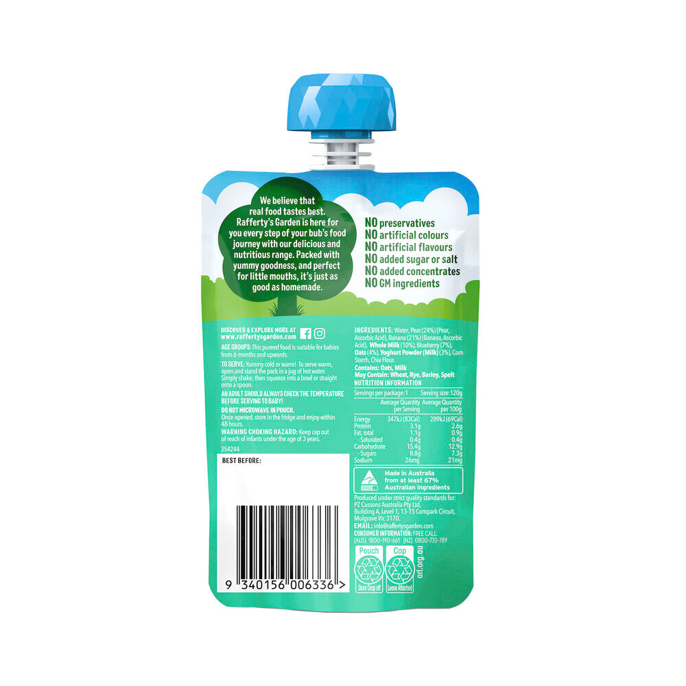 Rafferty's Garden Blueberry Banana & Pear Yoghurt Brekkie Baby Food Pouch 6+ Months - 120g