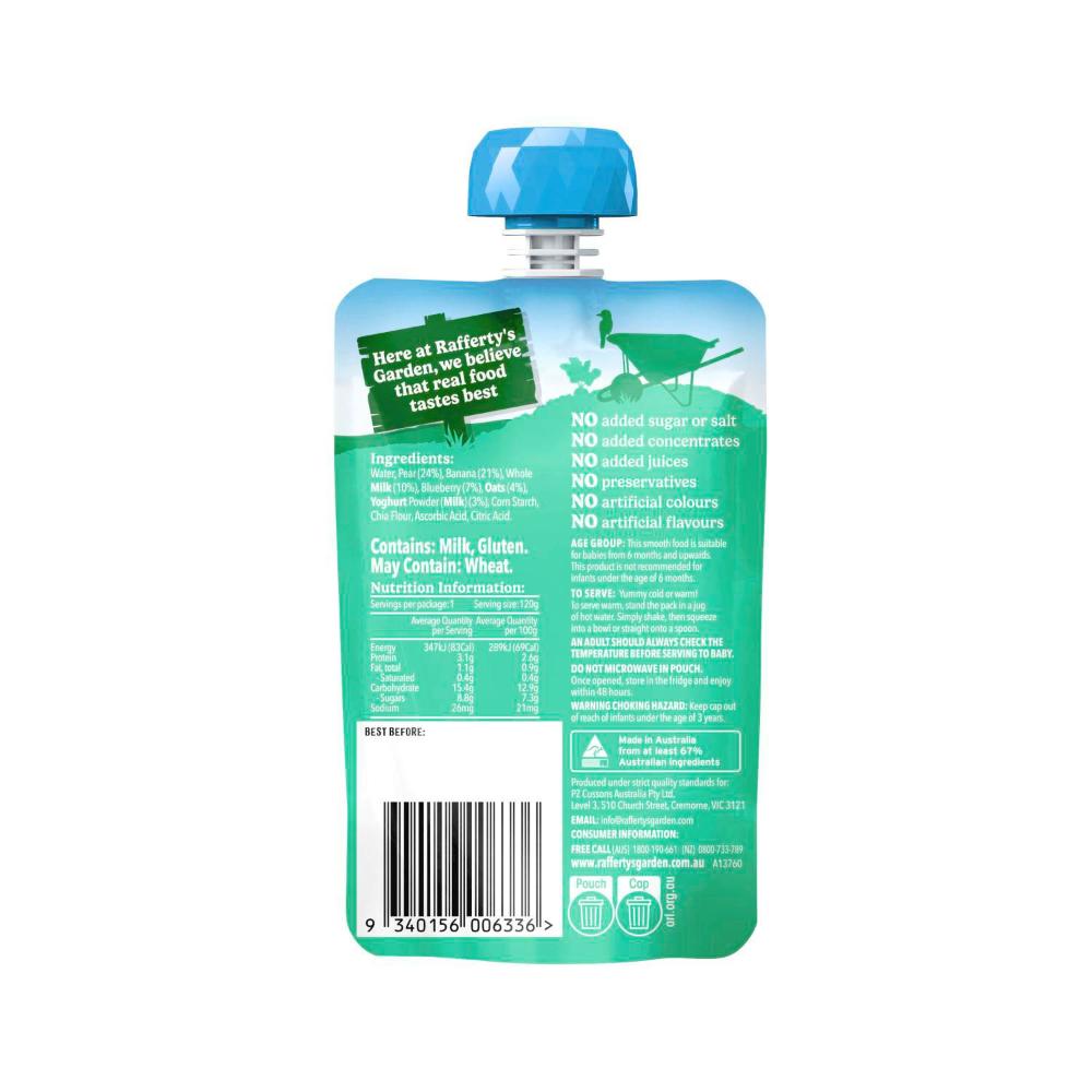 Rafferty's Garden Blueberry Banana & Pear Yoghurt Brekkie Baby Food Pouch 6+ M ... 120g