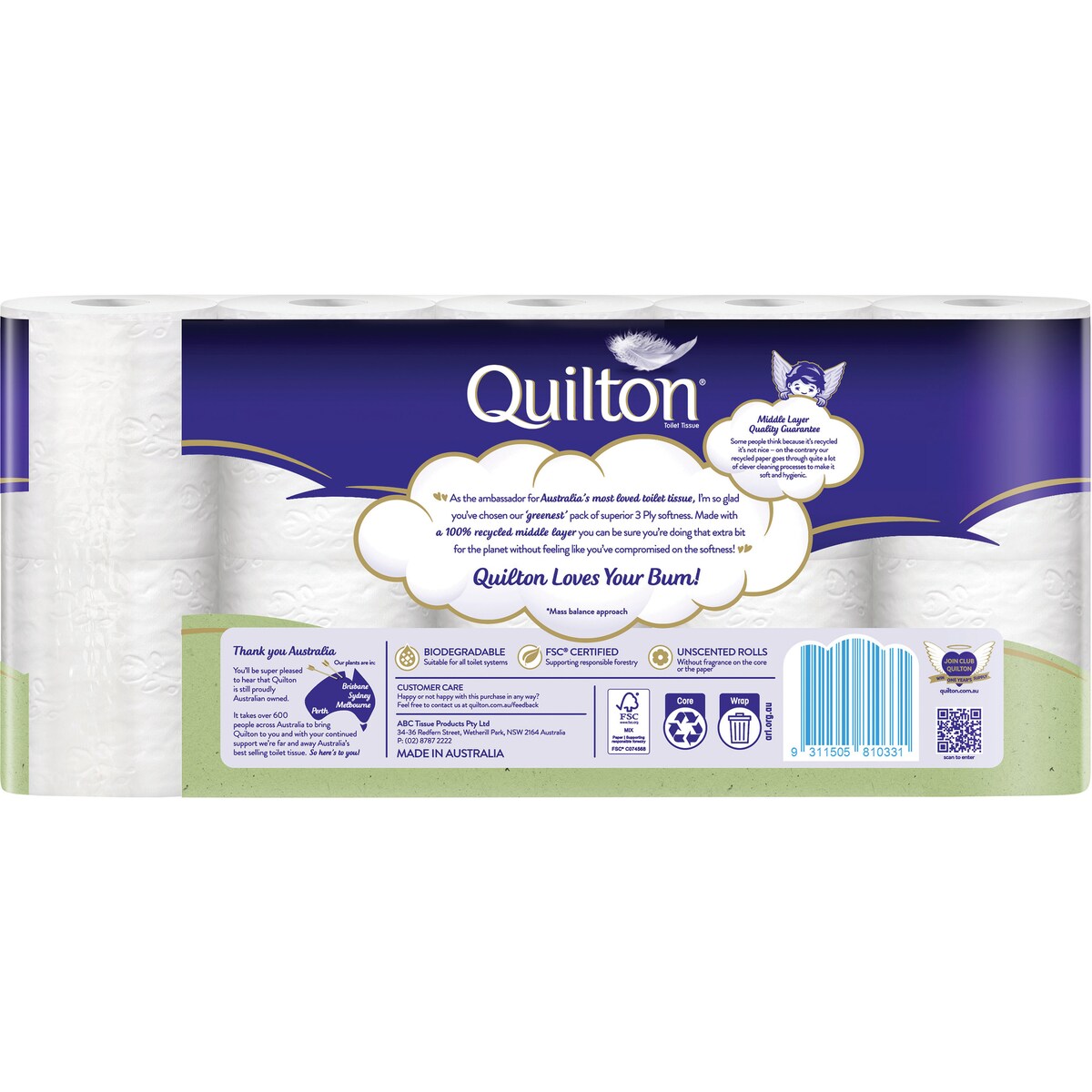Quilton 3 Ply Toilet Tissue EcoPly 10 pack