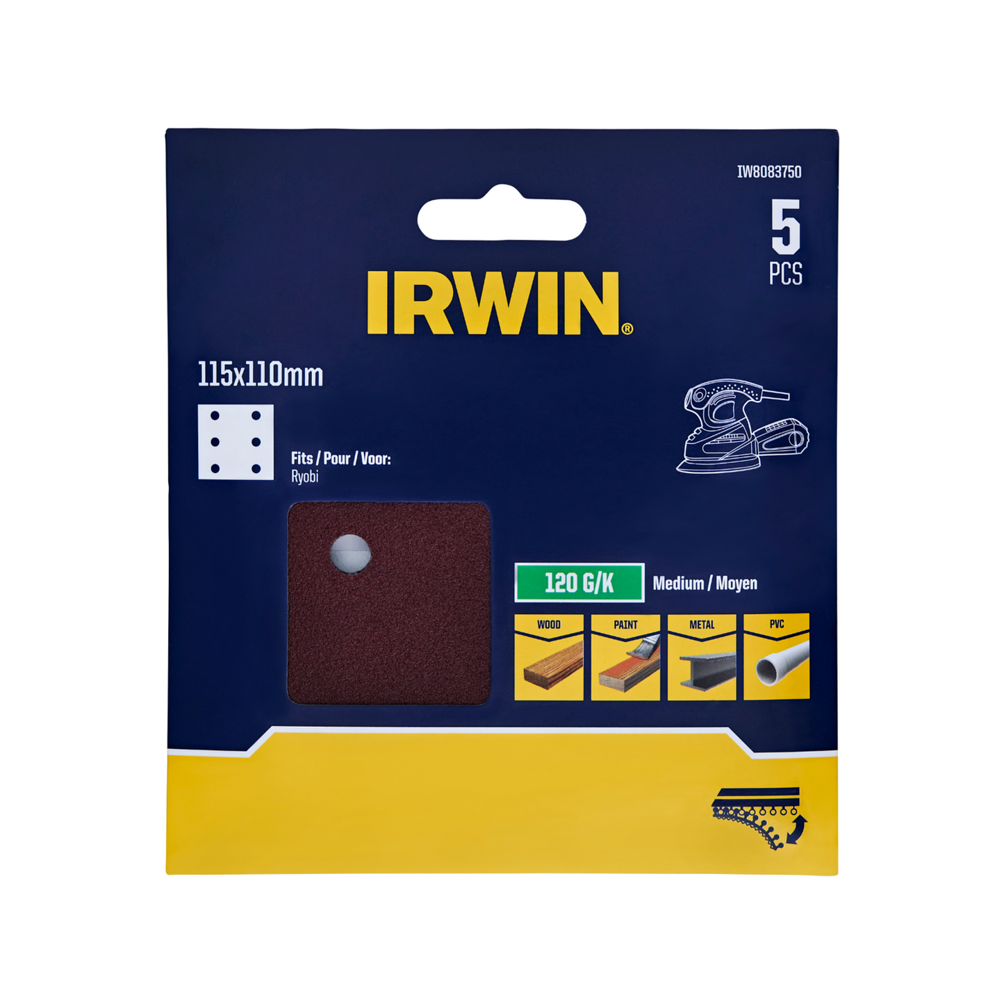Irwin Sanding Sheets - 120 Grit - 115 x 110mm - 5 Pack