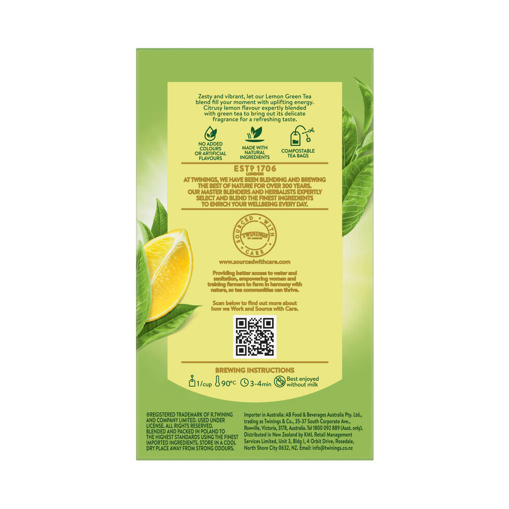 Twinings Green Tea & Lemon Tea Bags - 100g