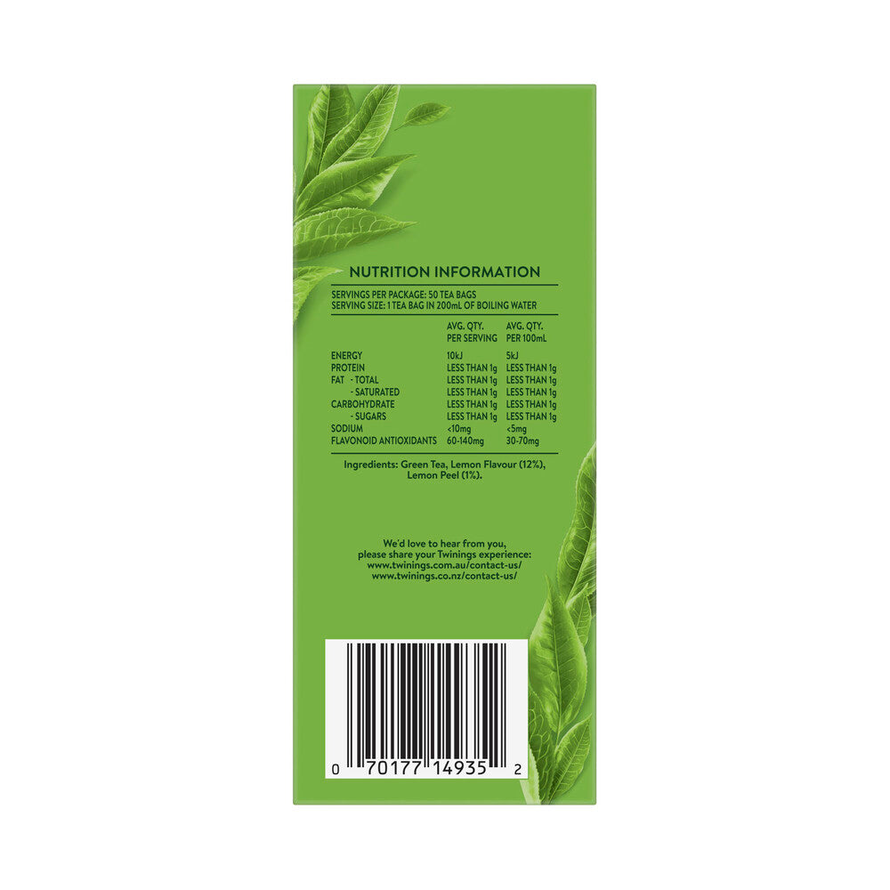 Twinings Green Tea & Lemon Tea Bags - 100g