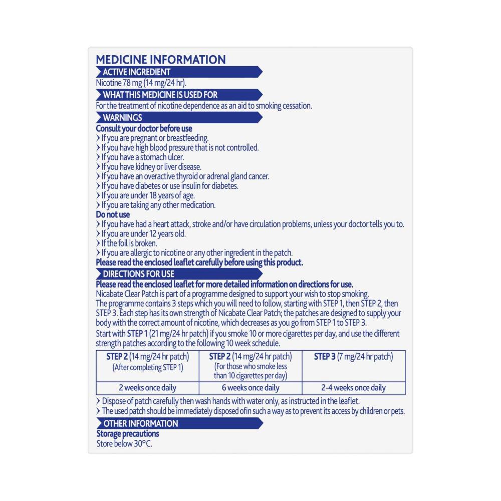 Nicabate Clear Patch Quit Smoking Step 2 14 Mg - 7 pack