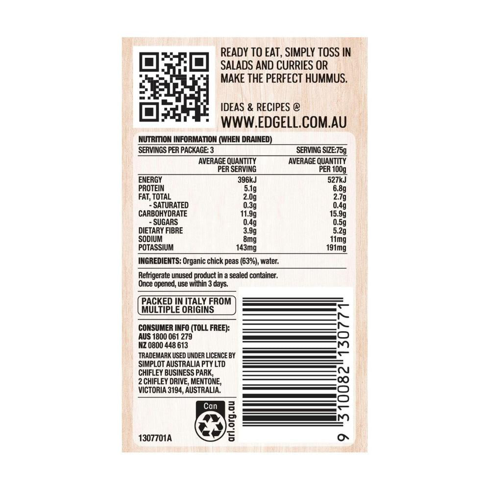 Edgell No Added Salt Organic Chickpeas - 400g