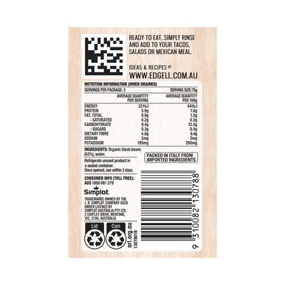 Edgell Organic Black Beans No Added Salt - 400g