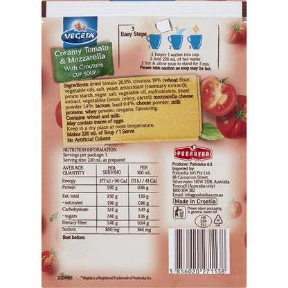 Vegeta Creamy Tomato & Mozzarella With Croutons Cup Soup 23g