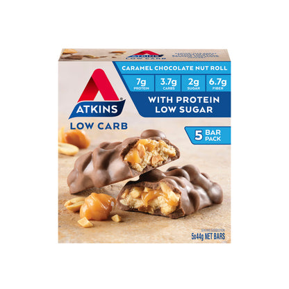 Atkins Low Carb Caramel Chocolate Nut Roll Bars 5 Pack - 220g