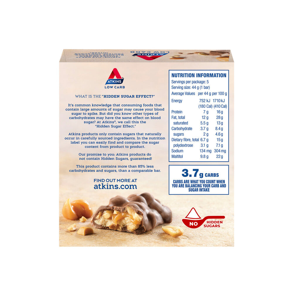 Atkins Low Carb Caramel Chocolate Nut Roll Bars 5 Pack - 220g