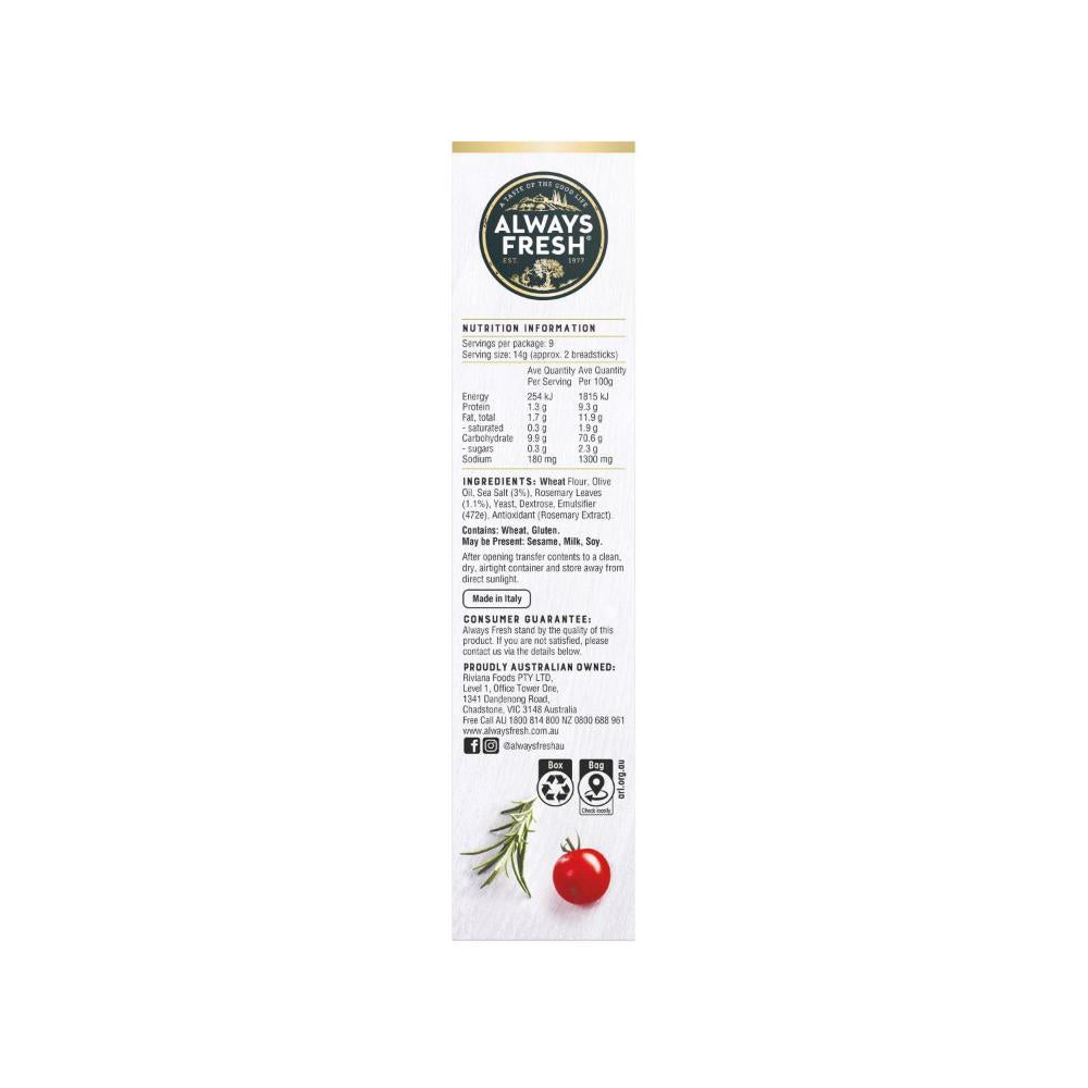 Always Fresh Grissini Rosemary & Sea Salt Bread Sticks - 125g