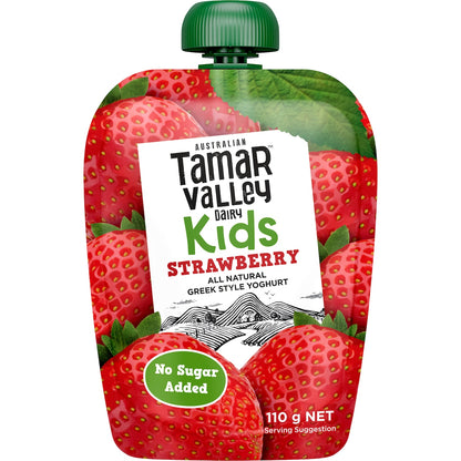 Tamar Valley Dairy Kids Greek Yoghurt Pouch Strawberry 110g