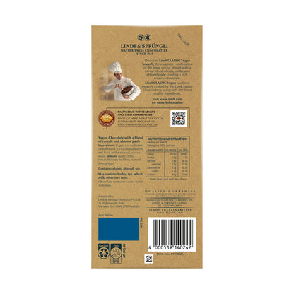 Lindt Classic Vegan Smooth Block Chocolate - 100g