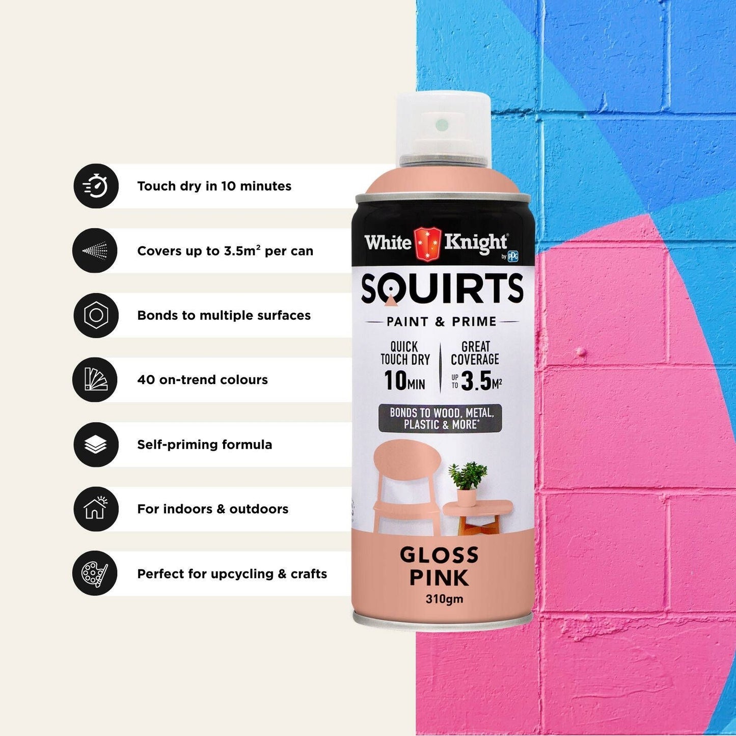 White Knight Squirts Pink Gloss Spray Paint - 310g