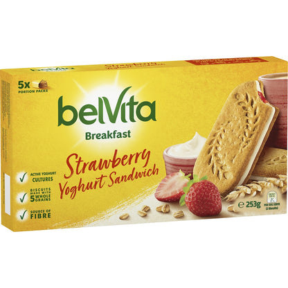 Belvita Strawberry Yoghurt Sandwich Breakfast Biscuits 253g 5 Pack