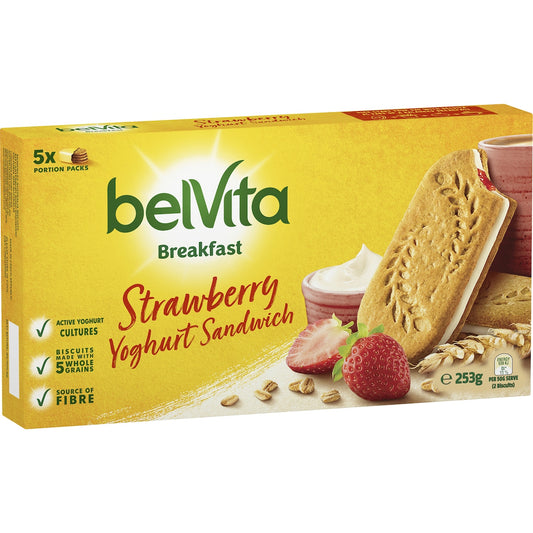 Belvita Strawberry Yoghurt Sandwich Breakfast Biscuits 253g 5 Pack