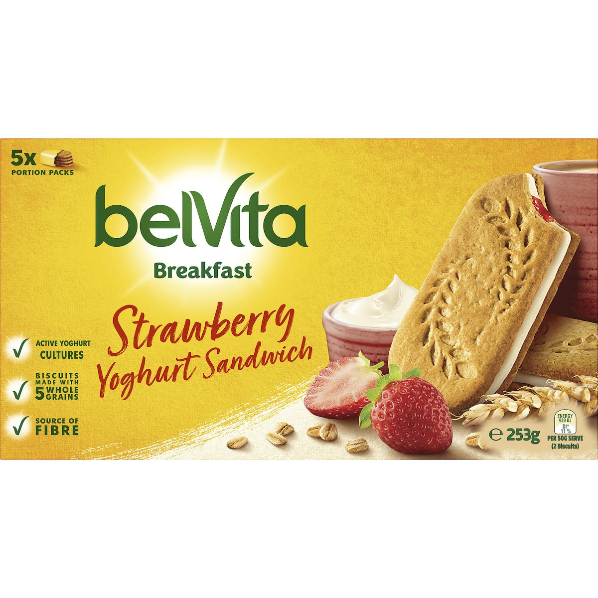 Belvita Strawberry Yoghurt Sandwich Breakfast Biscuits 253g 5 Pack