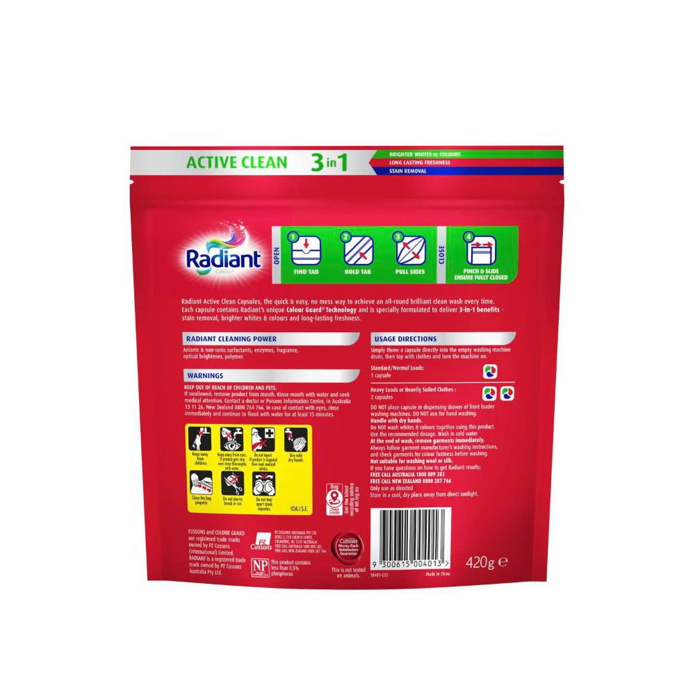 Radiant Laundry Capsules Active Clean - 28 pack