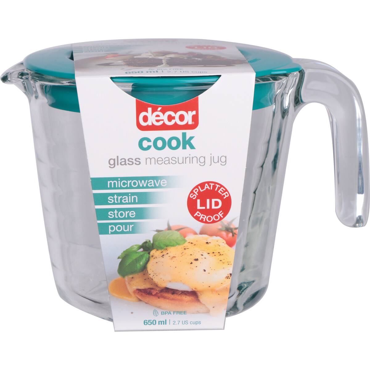 Decor Cook Glass Measuring Jug With Teal Lid 650ml