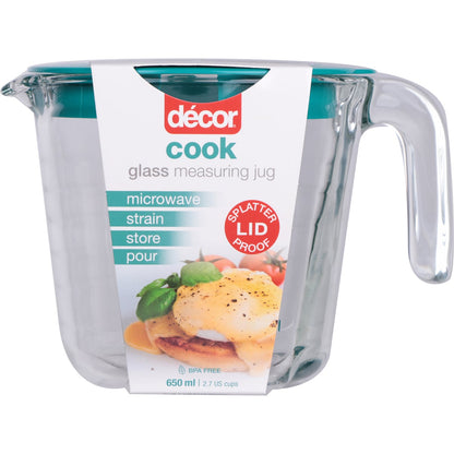 Decor Cook Glass Measuring Jug With Teal Lid 650ml