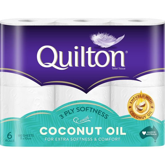 Quilton 3 Ply Toilet Tissue With Coconut Oil 6 Pack