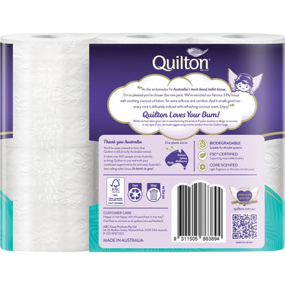 Quilton 3 Ply Toilet Tissue With Coconut Oil 6 Pack