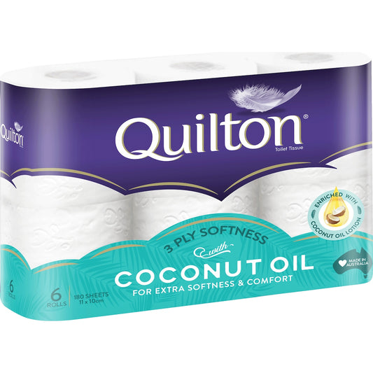 Quilton 3 Ply Toilet Tissue With Coconut Oil 6 Pack