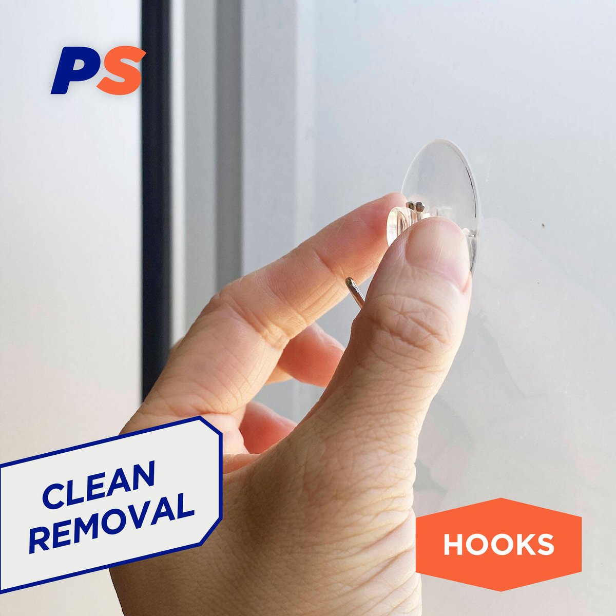 Permastik Medium Suction Hooks - 4 Pack - Clear Plastic - Rental Safe