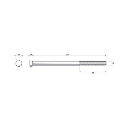 Zenith Hot Dipped Galvanised Hex Head Bolt - M12 x 220mm