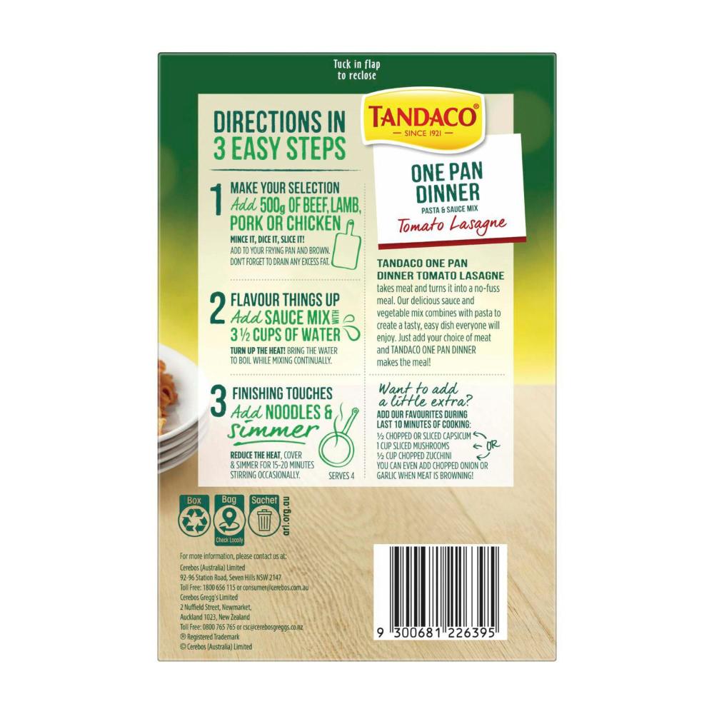 Tandaco Tomato Lasagne Casserole Sauce Mix One Pan Dinner - 200g