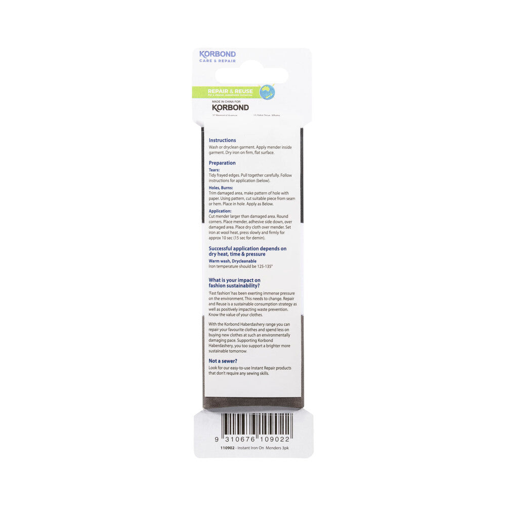 Korbond 110084 Iron On Mender 3pk - 1 EACH