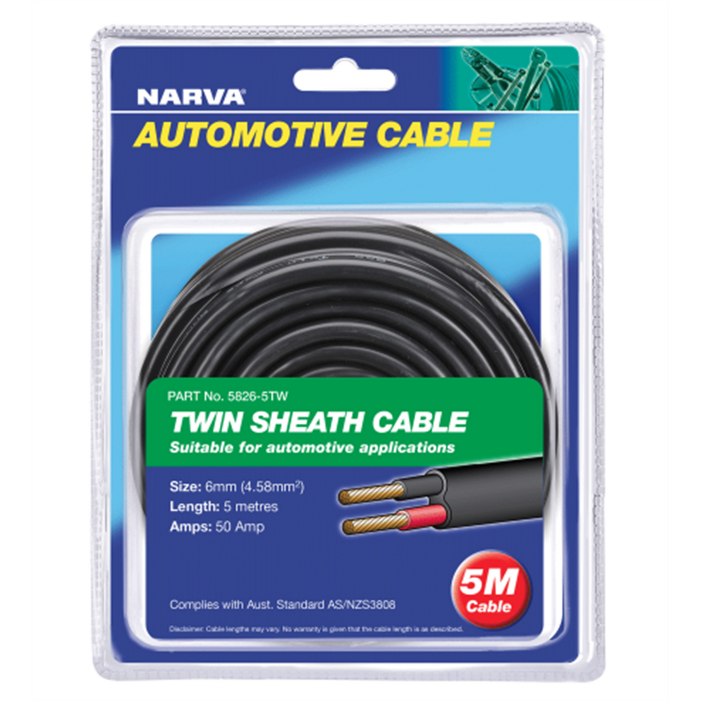 Narva Red Black Automotive Cable Twin Sheath - 6mm - 50A