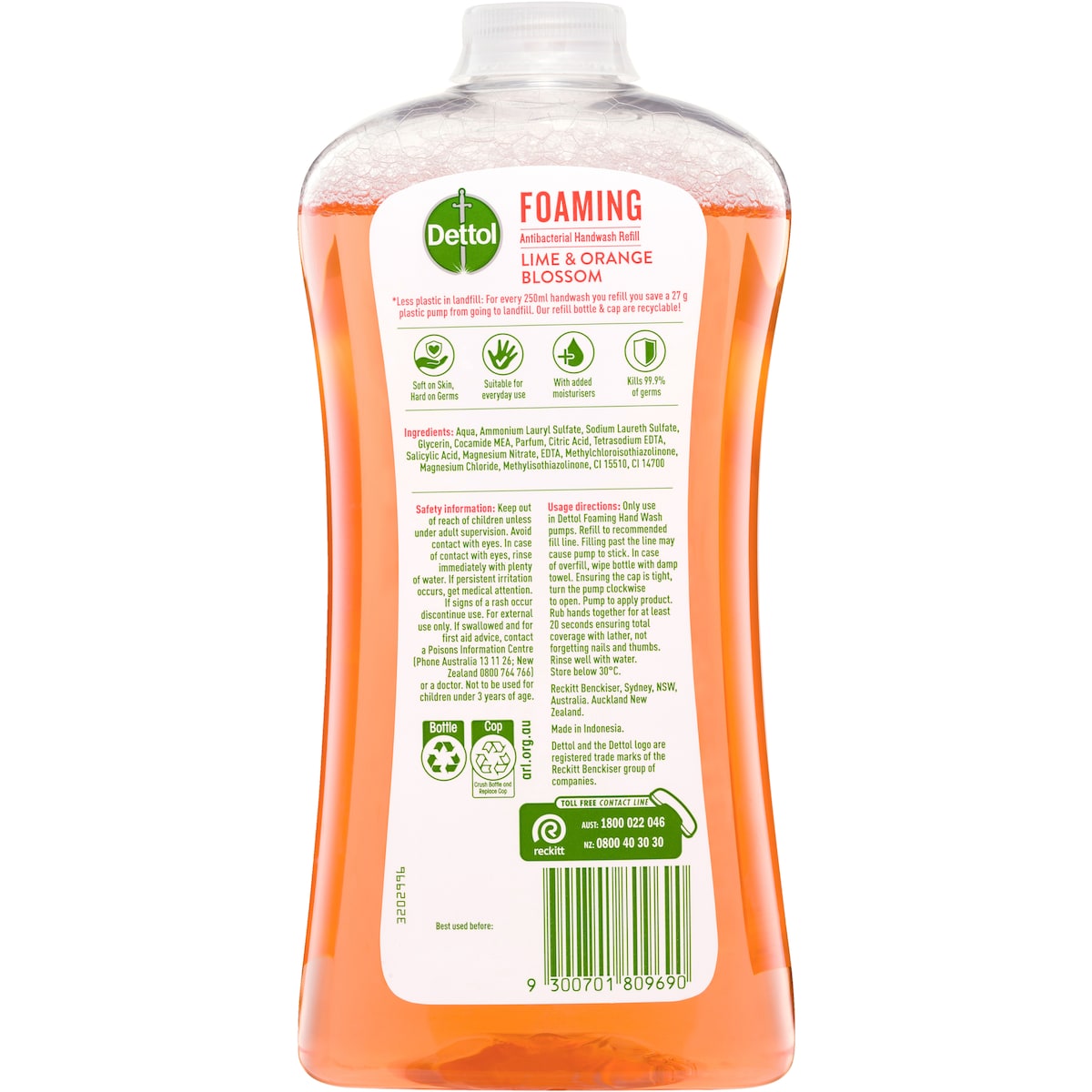 Dettol Antibacterial Foam Hand Wash Lime & Orange Blossom Refill 900ml
