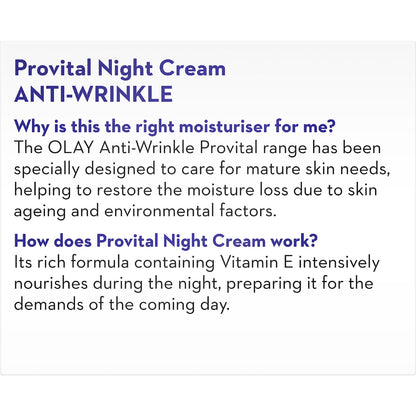 Olay Anti Wrinkle Provital Night Cream For Mature Skin Care 50g