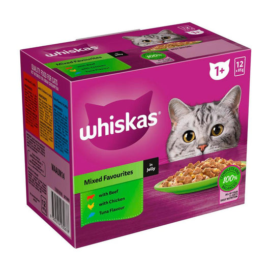 Whiskas Adult 1 + Years Wet Cat Food Mixed Favourites In Jelly 12x85g Pouches - 12 pack