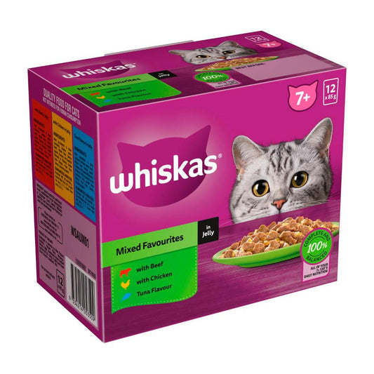 Whiskas Senior 7+ Years Wet Cat Food Mixed Favourites In Jelly 12x85g Pouch - 12 pack