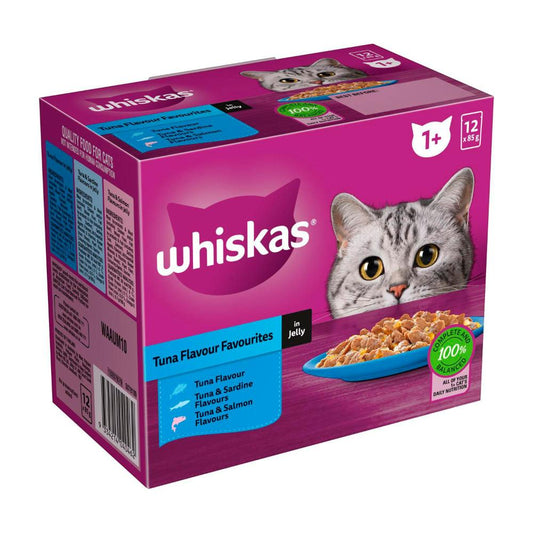 Whiskas Adult 1 + Years Wet Cat Food Tuna Favourites In Jelly 12x85g Pouches - 12 pack