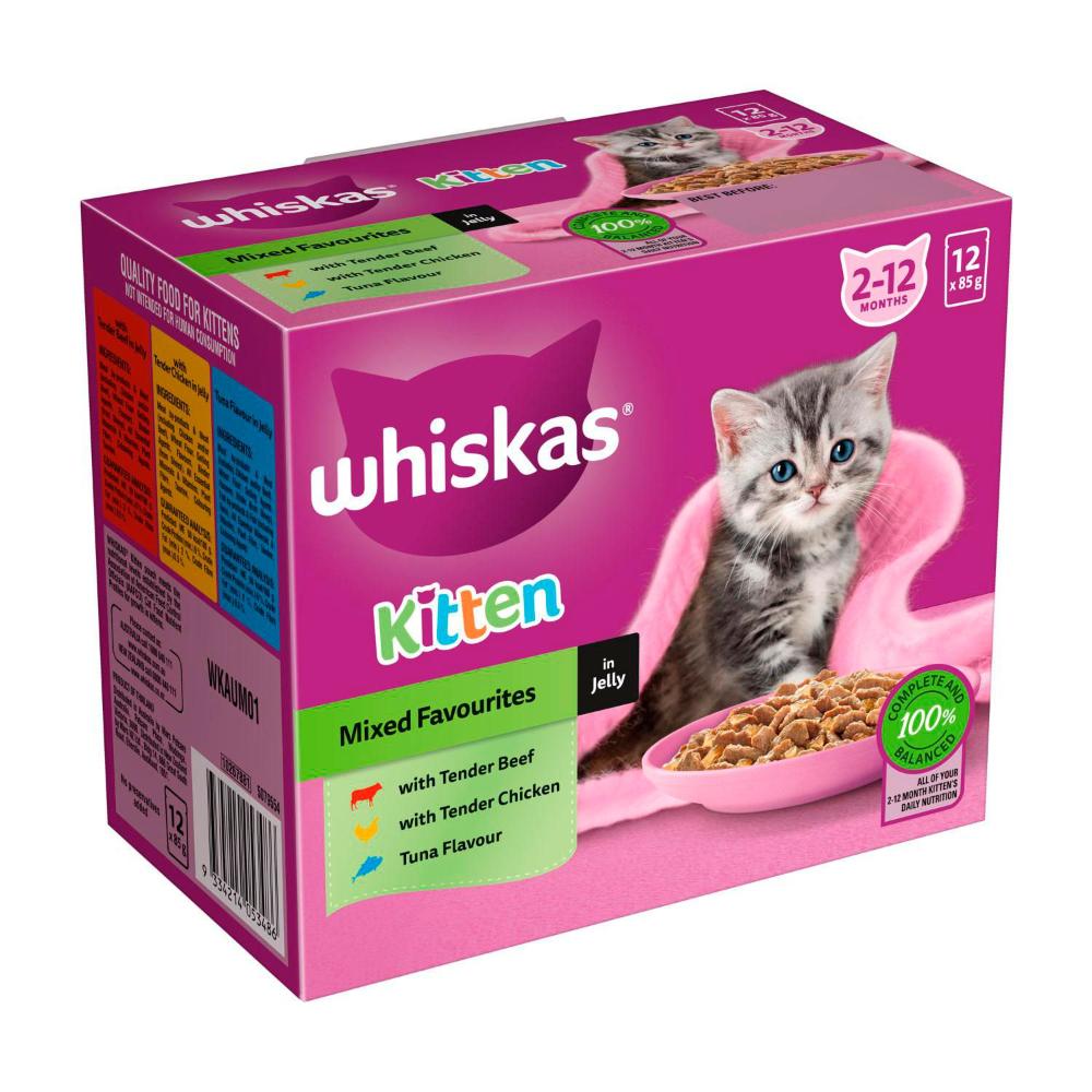 Whiskas Kitten 2-12 Months Wet Cat Food with Mixed Favourites In Jelly 12x85g Pouch - 12 pack