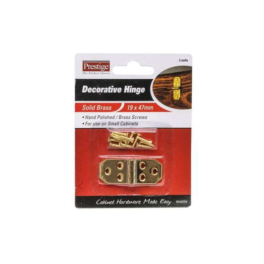 Prestige Decorative Hinges - 19 x 47mm - Polished Brass - 2 Pack