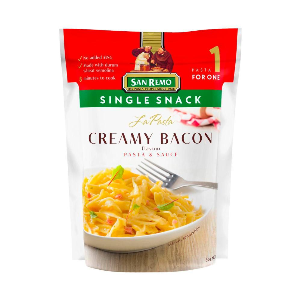 San Remo La Pasta Single Snack Creamy Bacon Pasta & Sauce - 80g