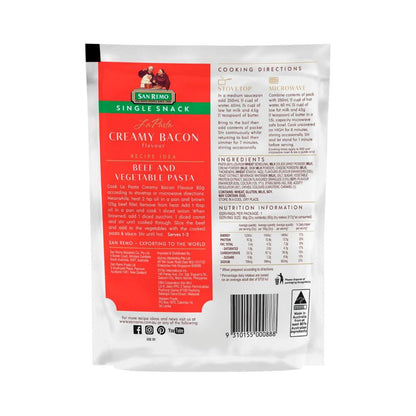 San Remo La Pasta Single Snack Creamy Bacon Pasta & Sauce - 80g
