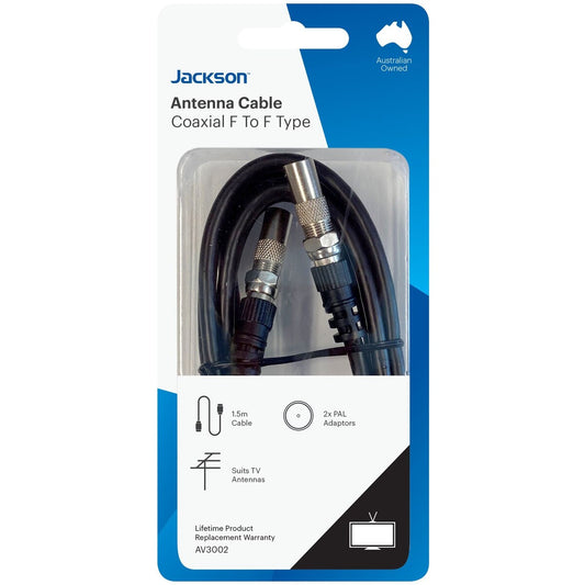 Jackson 1.5 Metre F-to-f Tv Antenna Foxtel Cable With Pal Adaptors Each