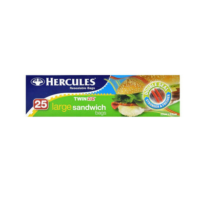 Hercules Twinzip Sandwich Bags Large 22cm x 22cm - 25 pack