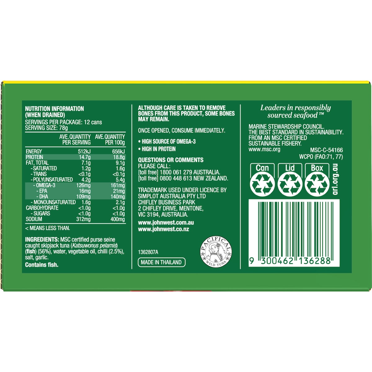 John West Tuna With Chilli Value 95g X 12 Pack