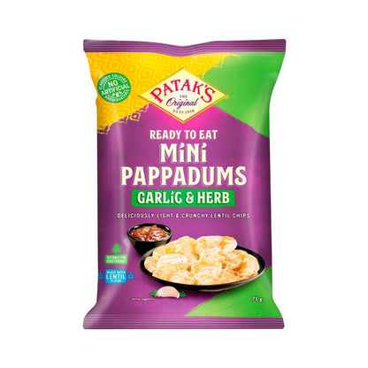 Patak's Ready To Eat Mini Garlic Herb Pappadum - 75g