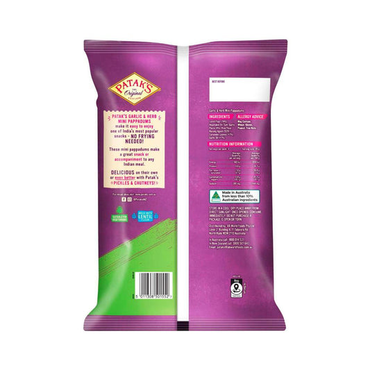 Patak's Ready To Eat Mini Garlic Herb Pappadum - 75g