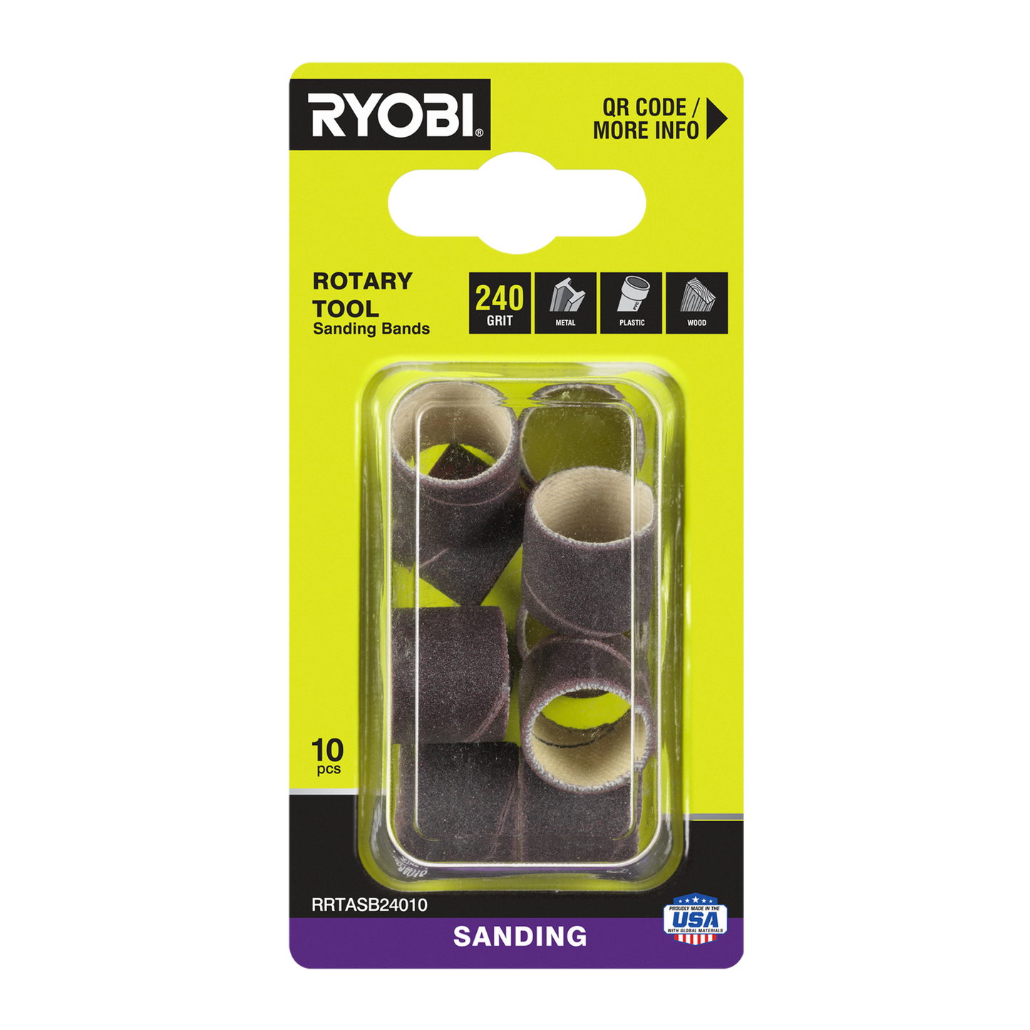 Ryobi Grit Sanding Band - 240 Grit - 38mm - 10 Pack