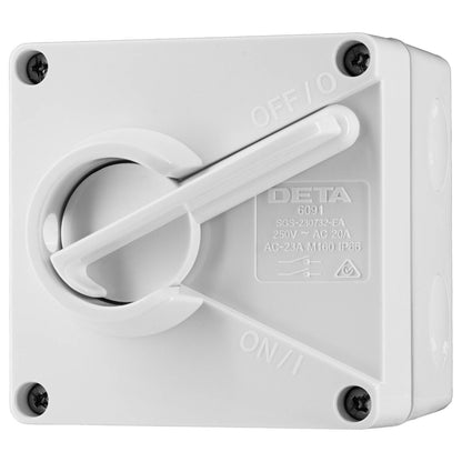 DETA IP66 Weatherproof Double Pole Isolator - 20A - 85 x 85 x 70mm - White